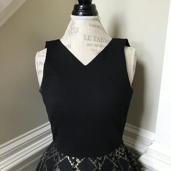 elegant gold dresses for wedding guests Designer Ted Baker Black Knit Dress With Metallic Gold Design – Amorin  Vintage main image 1
